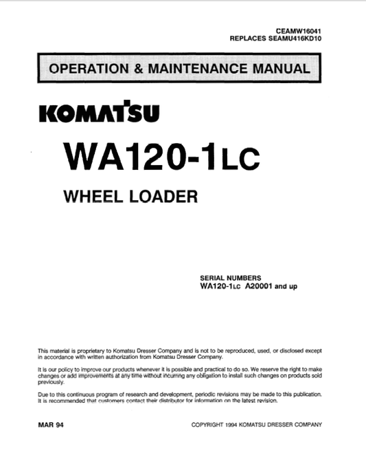 Komatsu WA120-1LC Wheel Dozer Operation & Maintenance Manual PDF