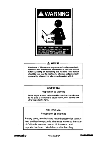 Komatsu WA120-3 and WA120L-3 Operation and Maintenance Manual CEAM002303