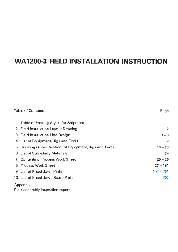 Komatsu WA1200-3 Wheel Loader Assembly and Installation Instruction Guide
