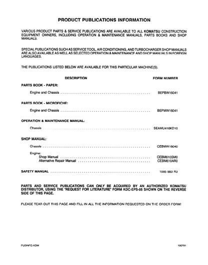 Komatsu WA180-1LC Wheel Loader Shop Manual CEBMW17020
