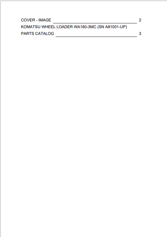 Komatsu WA180-3MC Wheel Loader Parts Catalogue Manual PDF