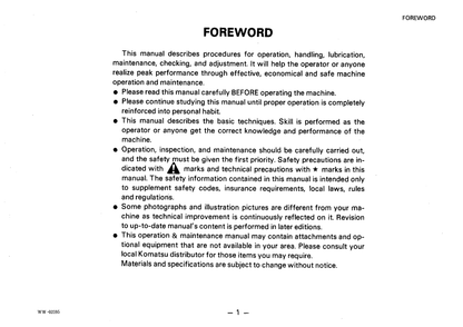 Komatsu WA200-1 Wheel Dozer Operator & Maintenance Guide