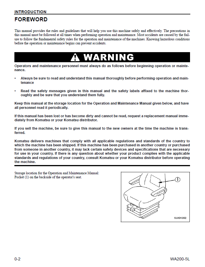Komatsu WA200-5L Operation and Maintenance Manual CEAM013101