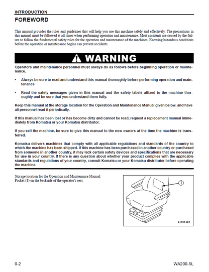 Komatsu WA200-5L Operation and Maintenance Manual CEAM013101