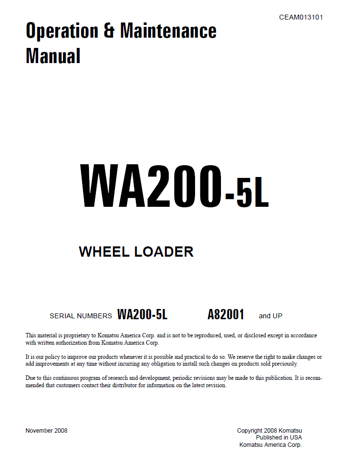 Komatsu WA200-5L Wheel Loader Manual CEAM013101