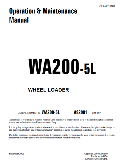 Komatsu WA200-5L Wheel Loader Manual CEAM013101