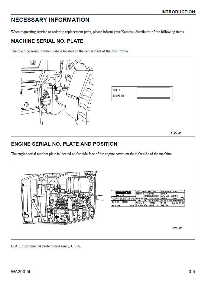 Komatsu WA200-5L Wheel Loader PDF Manual CEAM013101