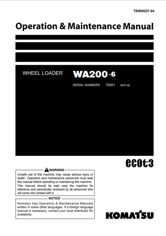 Komatsu WA200-6 Wheel Dozer Operation & Maintenance Manual PDF