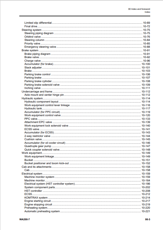 Komatsu WA200-7 Wheel Loader Repair & Maintenance Manual