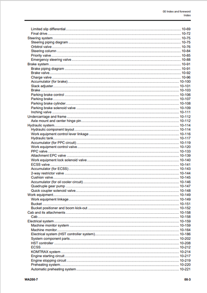 Komatsu WA200-7 Wheel Loader Repair & Maintenance Manual