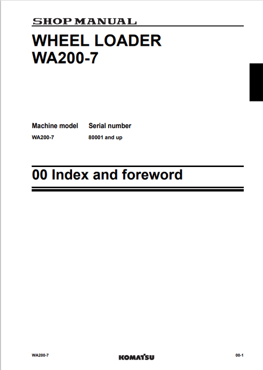 Komatsu WA200-7 Wheel Loader Service & Repair Manual PDF