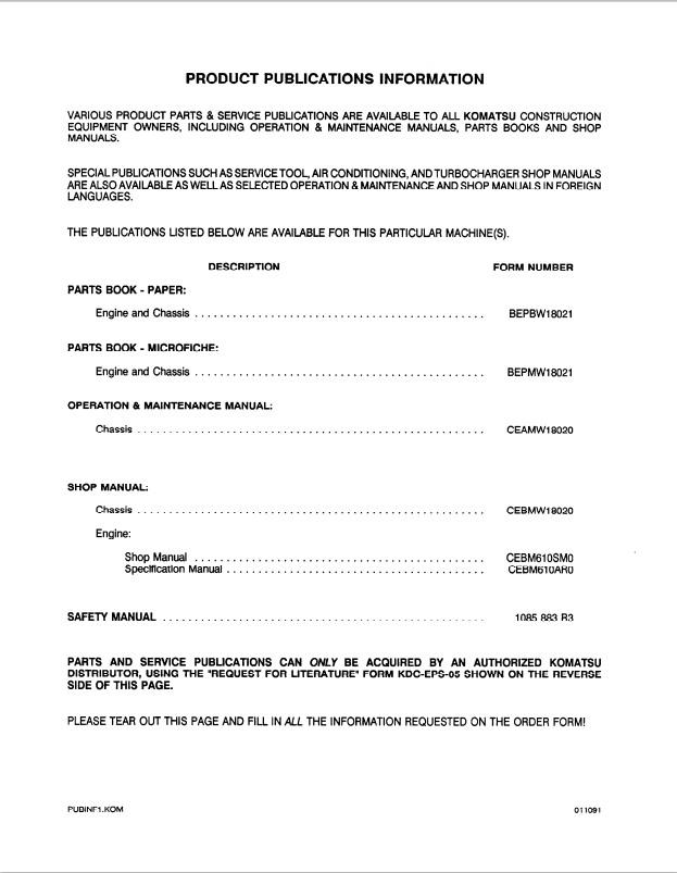 Komatsu WA250-1LC Wheel Loader Shop Manual CEBMW18020