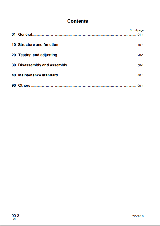 Komatsu WA250-3 Wheel Loader Service & Repair Manual