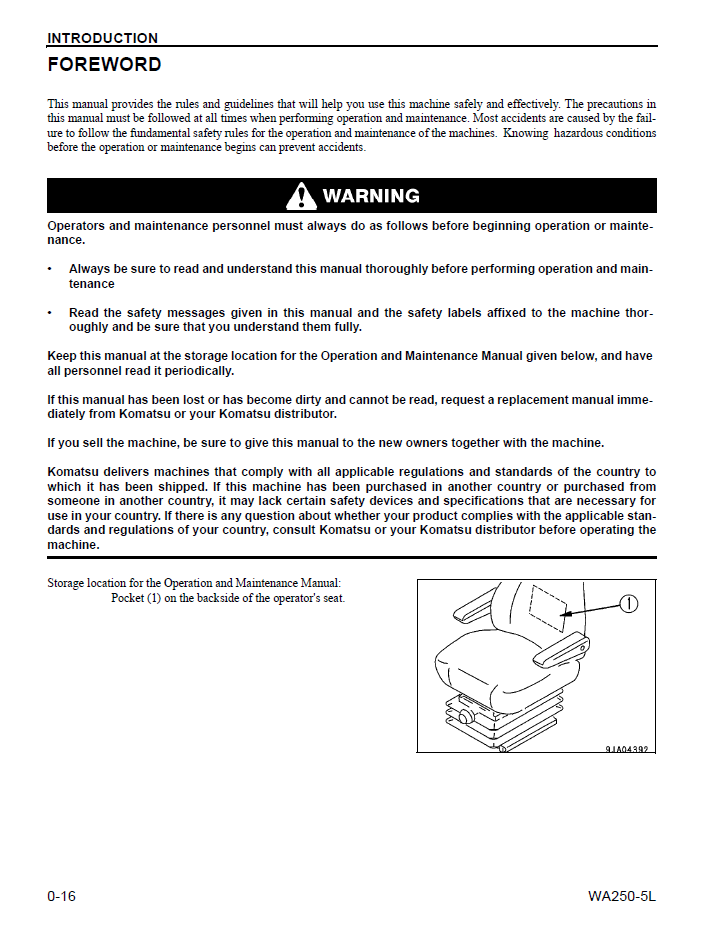 Komatsu WA250-5L Wheel Loader Operation Guide CEAM011301