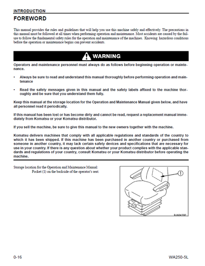 Komatsu WA250-5L Wheel Loader Operation Guide CEAM011301