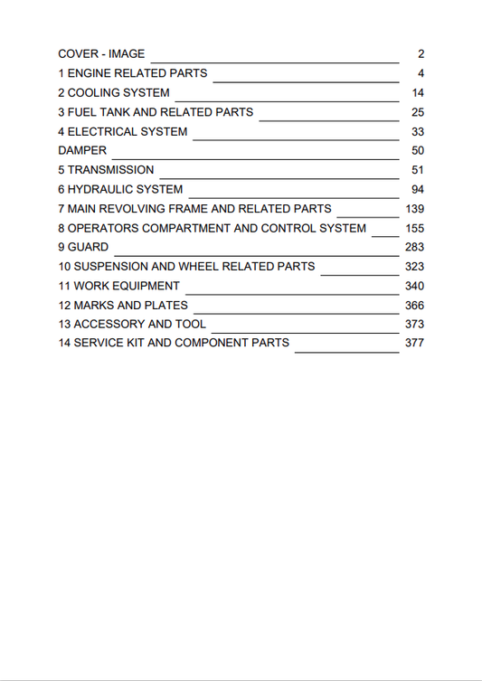 Komatsu WA250-5 Wheel Loader Parts Catalogue Manual PDF
