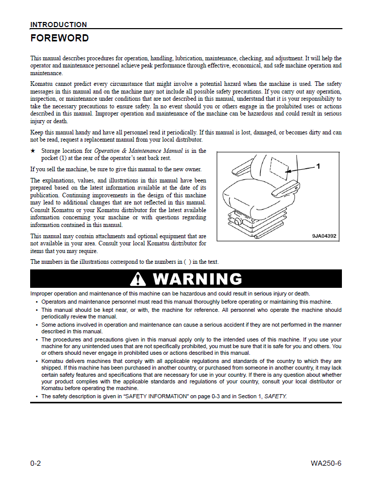 Komatsu WA250-6 Operation and Maintenance Manual CEAM000503