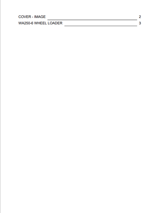 Komatsu WA250-6 Wheel Loader Parts Catalogue Manual PDF