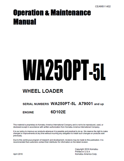 Komatsu WA250PT-5L Wheel Loader Manual CEAM011402