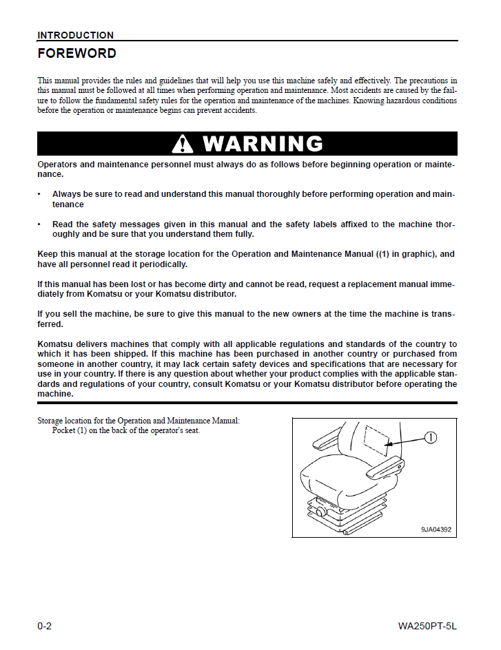 Komatsu WA250PT-5L Wheel Loader Operation Guide CEAM011402