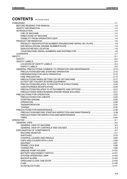 Komatsu WA270-7 Wheel Loader Operator and Technical Manual