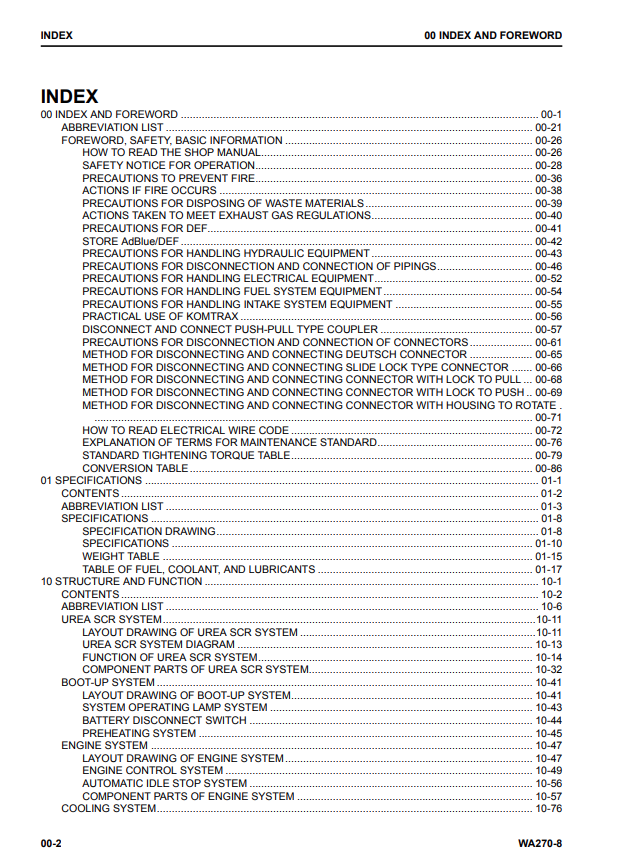 Komatsu WA270-8 Wheel Loader Service & Repair Manual PDF