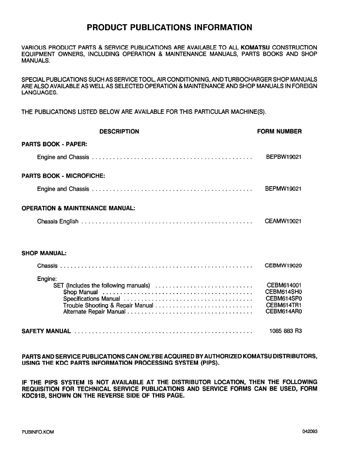 Komatsu WA320-1LC Wheel Loader Operating Guide CEADW19021