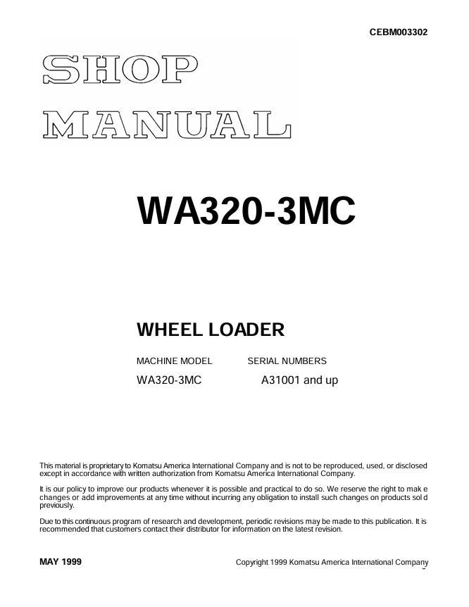 Komatsu WA320-3MC Wheel Loader Shop Manual – CEBM003302