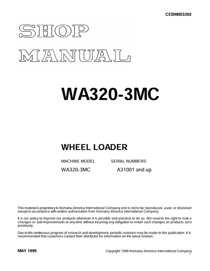 Komatsu WA320-3MC Wheel Loader Shop Manual – CEBM003302