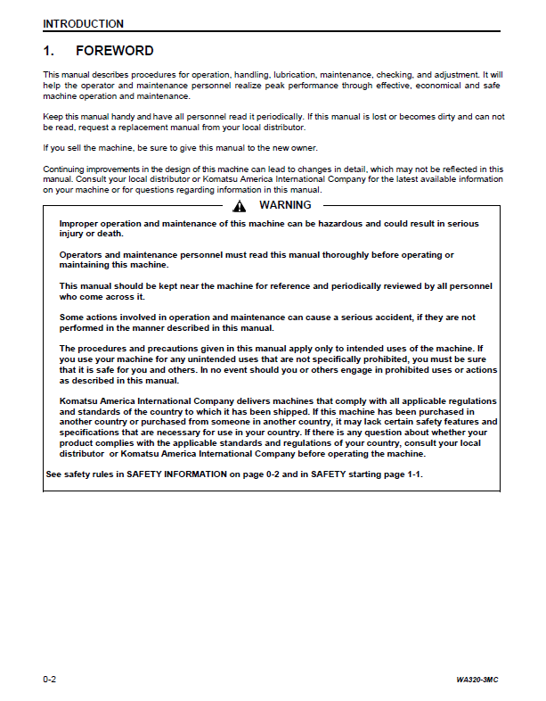 Komatsu WA320-3 Operation and Maintenance Guide CEAM003501