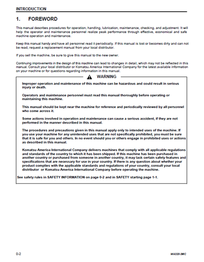 Komatsu WA320-3 Operation and Maintenance Guide CEAM003501