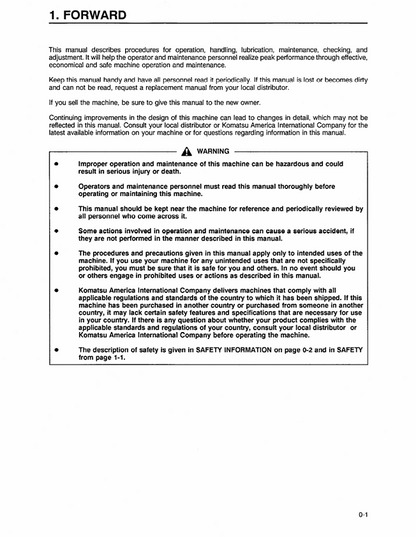Komatsu WA320-3 Wheel Loader Maintenance and Operating Instructions