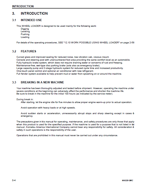 Komatsu WA320-3 Wheel Loader Operating Instructions Manual CEAM003501