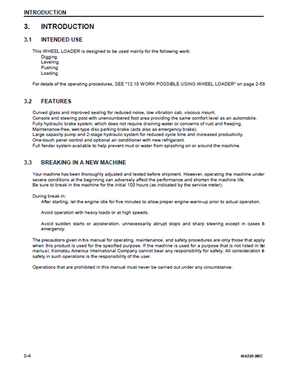 Komatsu WA320-3 Wheel Loader Operating Instructions Manual CEAM003501