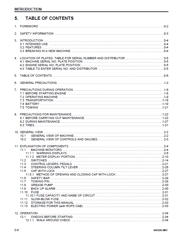 Komatsu WA320-3 Wheel Loader Operation and Maintenance PDF Manual CEAM003501