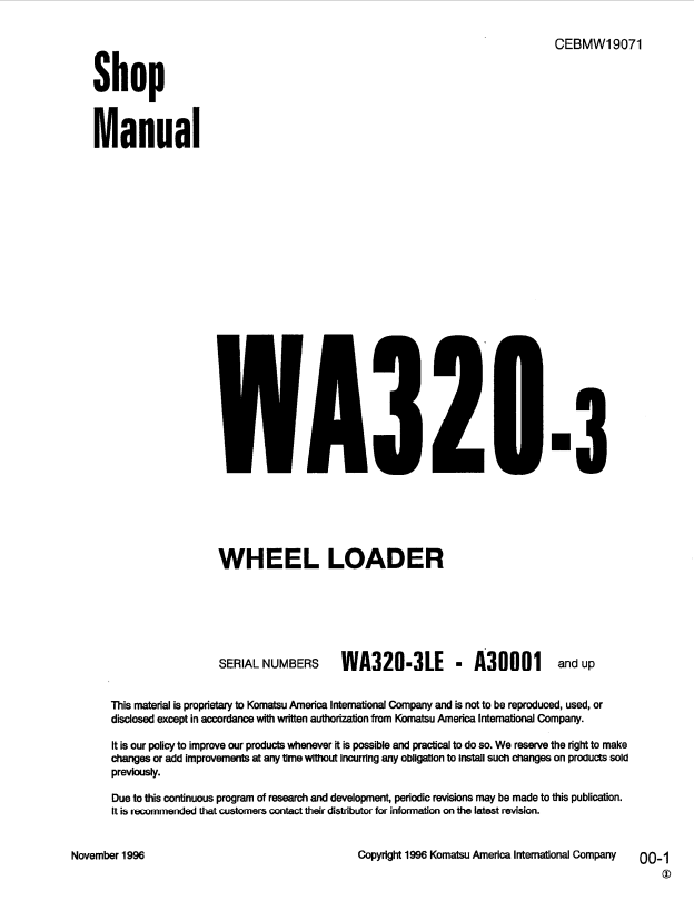 Komatsu WA320-3 Wheel Loader Shop Manual CEBMW19071