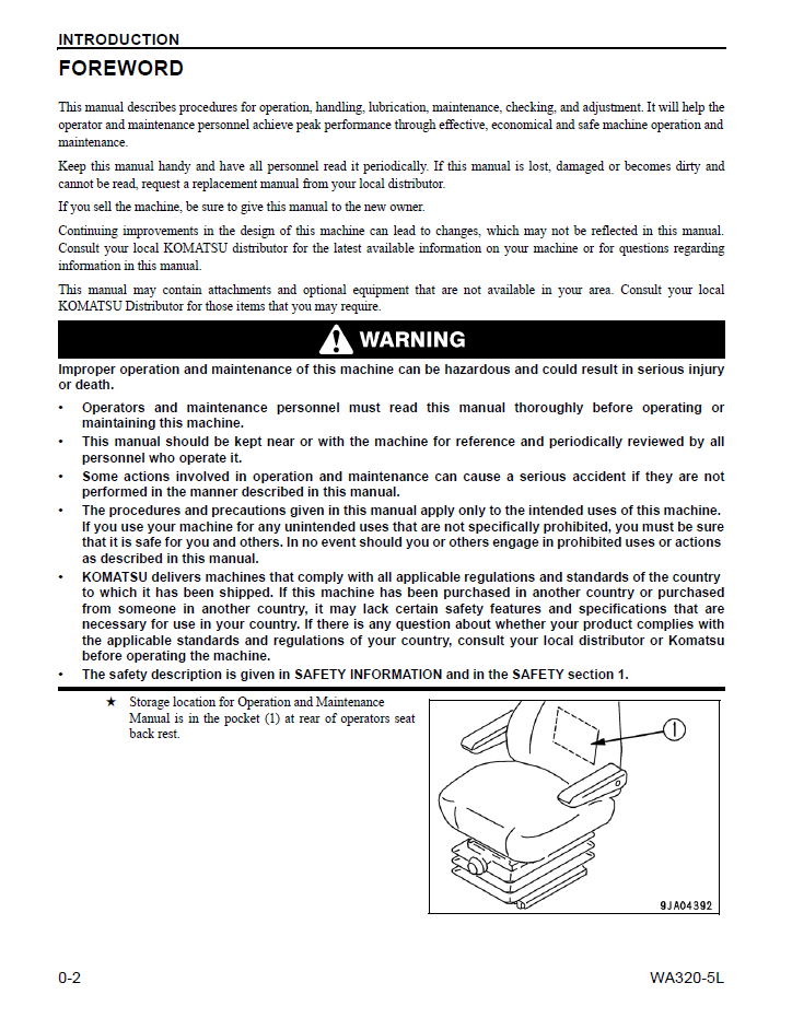 Komatsu WA320-5L Operation and Maintenance Manual CEAM012203