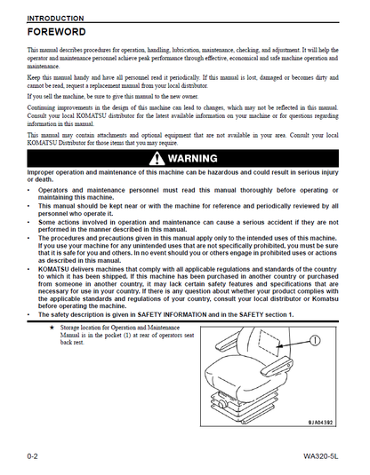 Komatsu WA320-5L Operation and Maintenance Manual CEAM012203