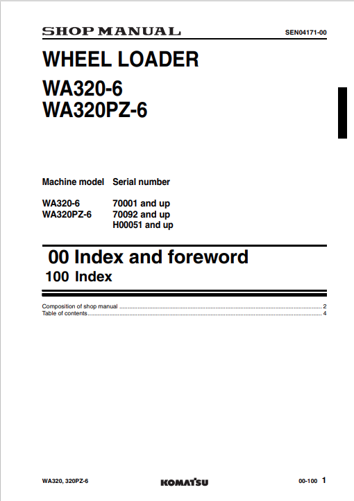 Komatsu WA320-6 & WA320PZ-6 Service Repair Manual SN 70001-UP
