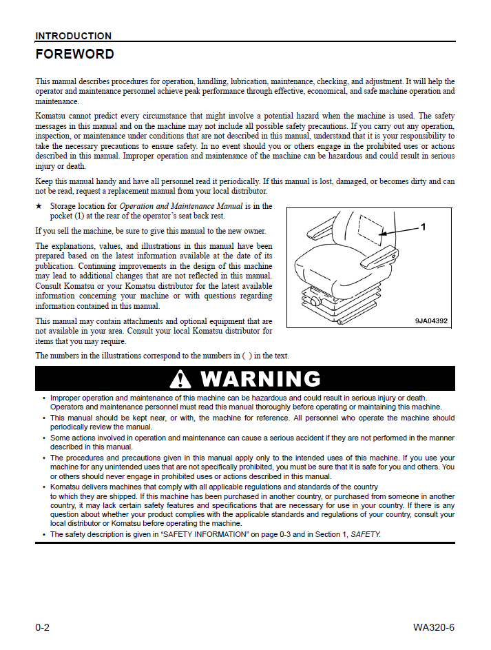 Komatsu WA320-6 Wheel Loader Operating Instructions CEAM019804