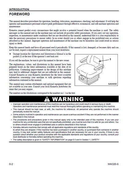 Komatsu WA320-6 Wheel Loader Operating Instructions CEAM019804
