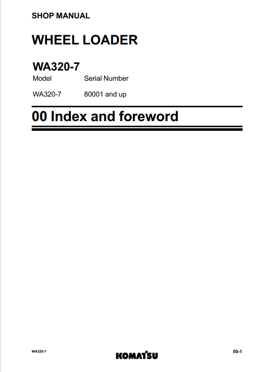 Komatsu WA320-7 Wheel Loader Service & Repair Manual PDF