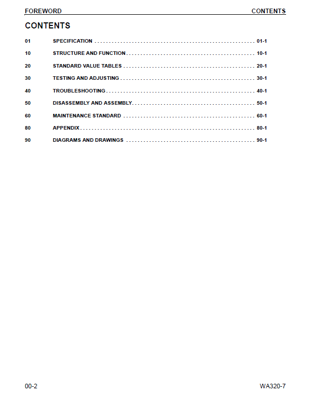 Komatsu WA320-7 Wheel Loader Service and Repair Manual PDF