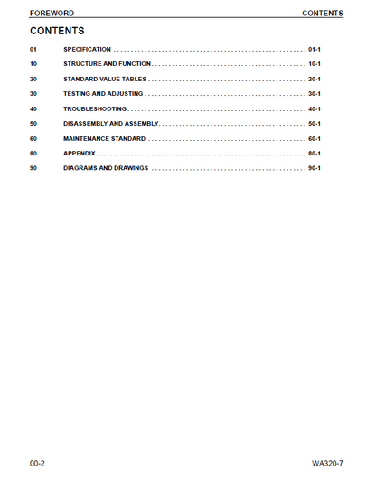 Komatsu WA320-7 Wheel Loader Service and Repair Manual PDF