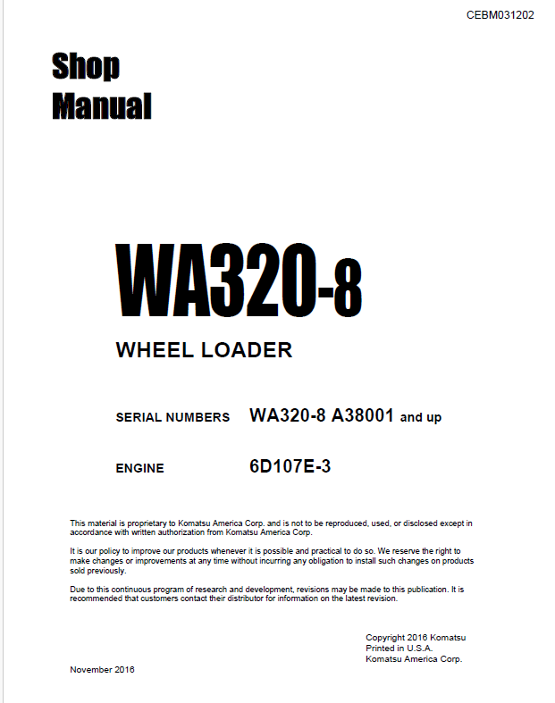 Komatsu WA320-8 Wheel Loader Shop Manual CEBM031202