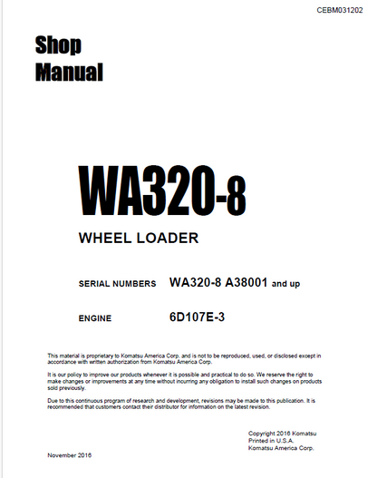 Komatsu WA320-8 Wheel Loader Shop Manual CEBM031202