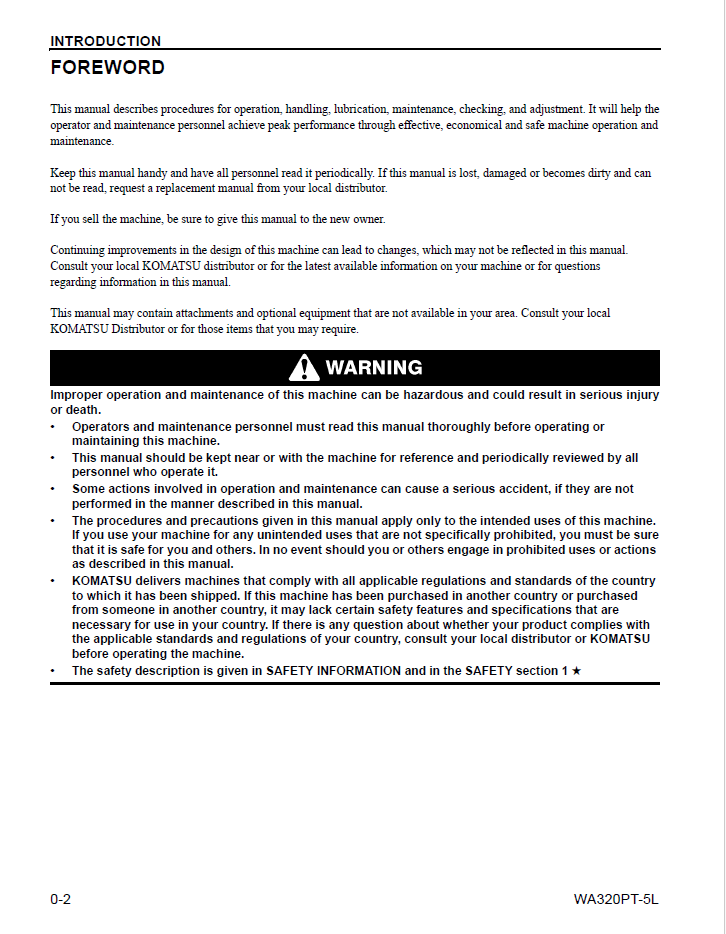 Komatsu WA320PT-5L Wheel Loader PDF Manual CEAM013801
