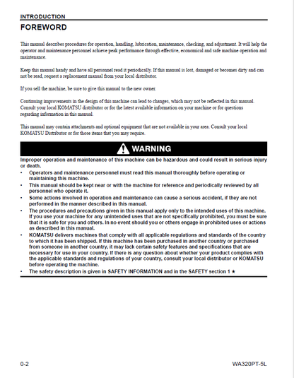 Komatsu WA320PT-5L Wheel Loader PDF Manual CEAM013801