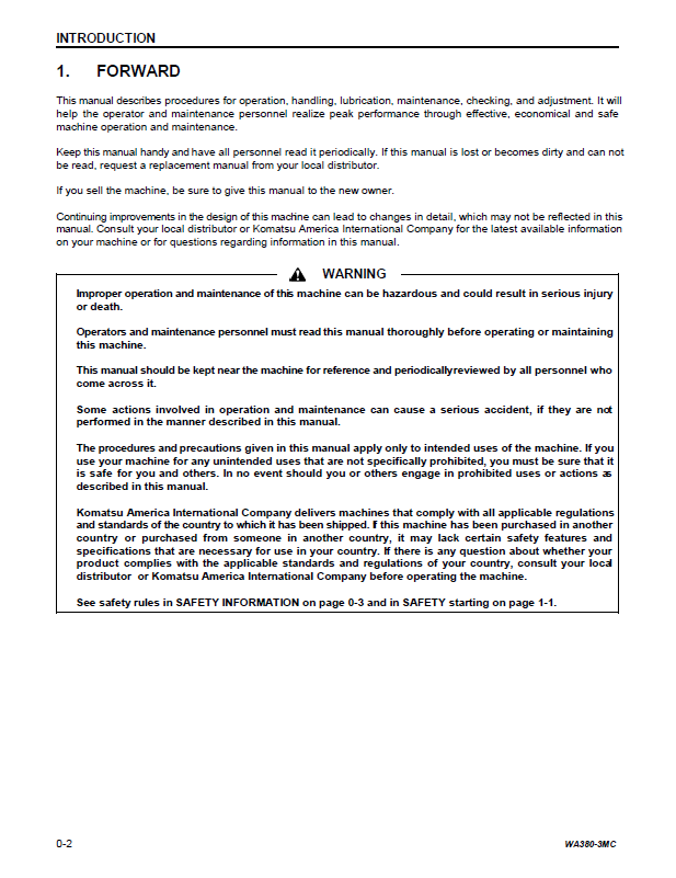 Komatsu WA380-3 Operation and Maintenance Guide CEAM003601