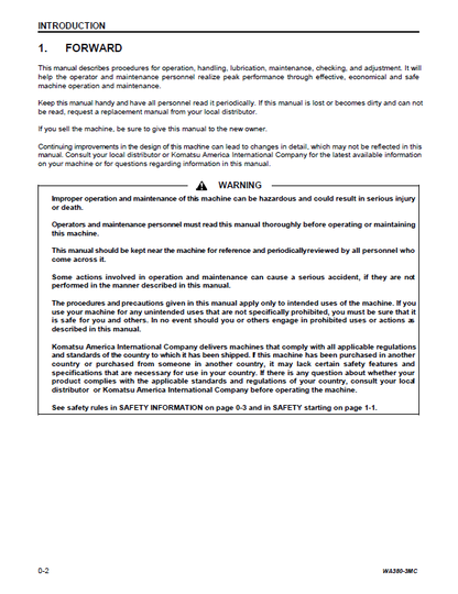 Komatsu WA380-3 Operation and Maintenance Guide CEAM003601